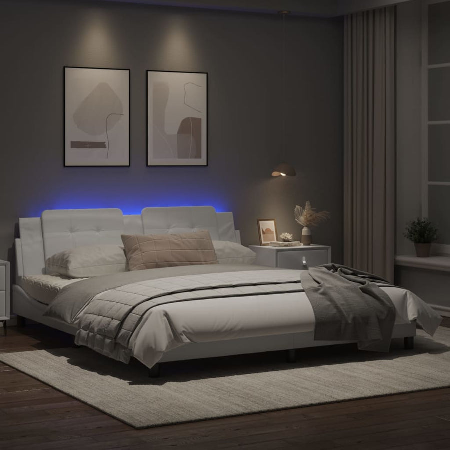 Bedframe met LED-verlichting kunstleer wit 180x200 cm