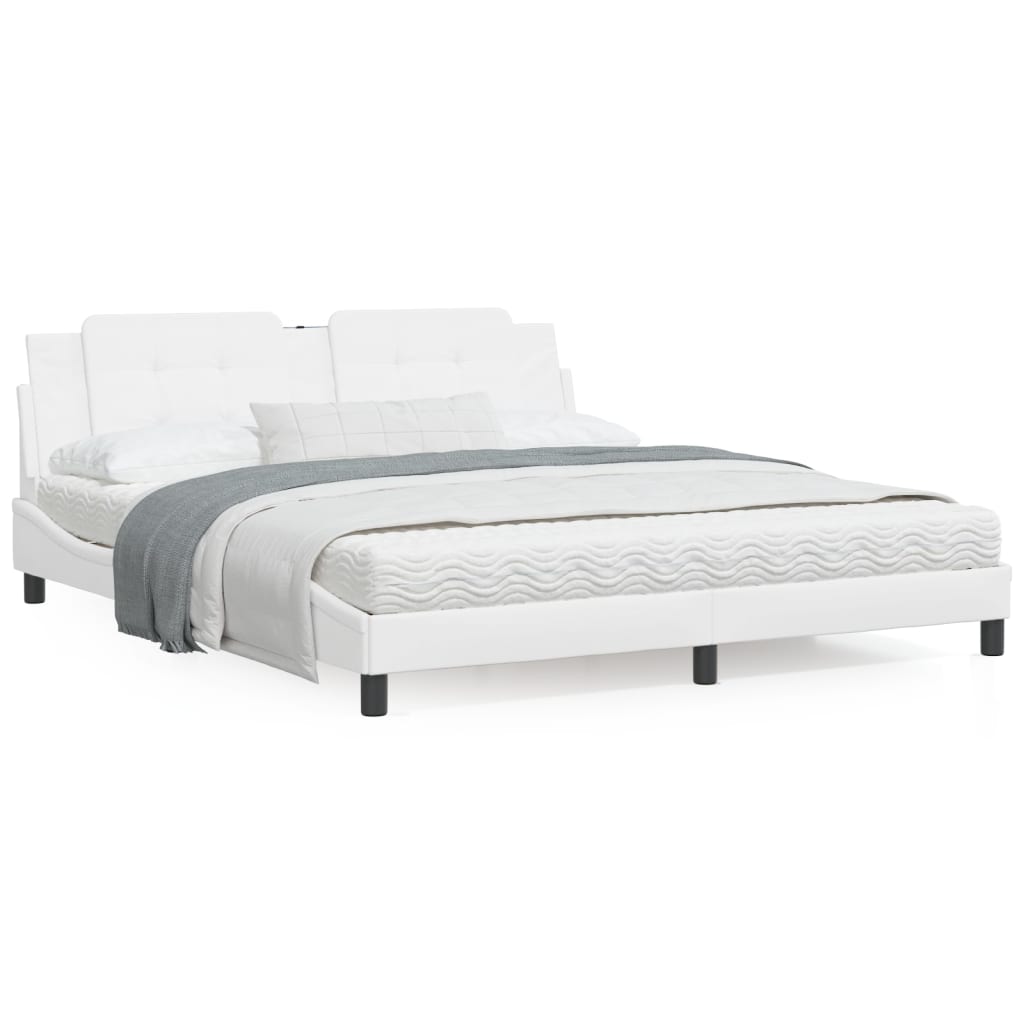 Bedframe met LED-verlichting kunstleer wit 180x200 cm