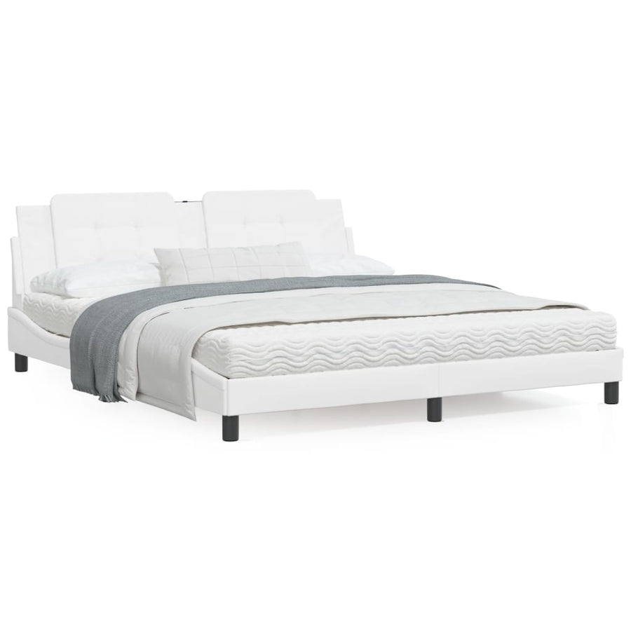 Bedframe met LED-verlichting kunstleer wit 180x200 cm