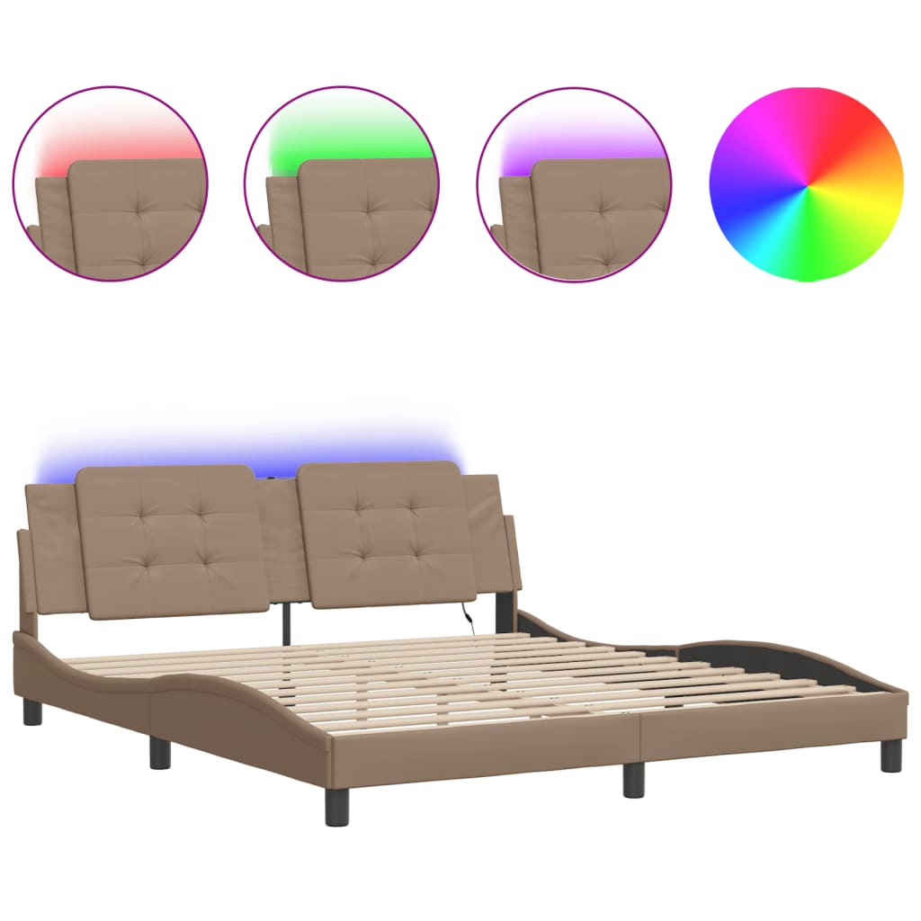 Bedframe met LED-verlichting kunstleer cappuccino 180x200 cm