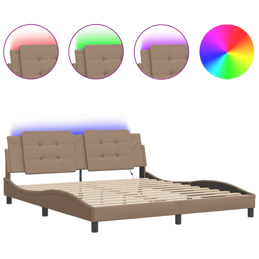 Bedframe met LED-verlichting kunstleer cappuccino 180x200 cm