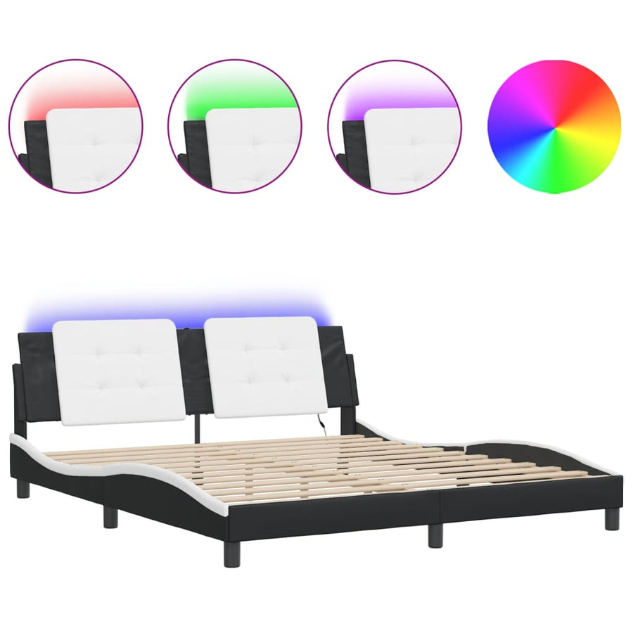 Bedframe met LED-verlichting kunstleer zwart en wit 180x200 cm