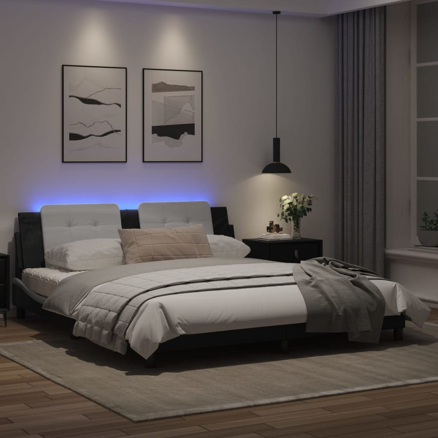 Bedframe met LED-verlichting kunstleer zwart en wit 180x200 cm