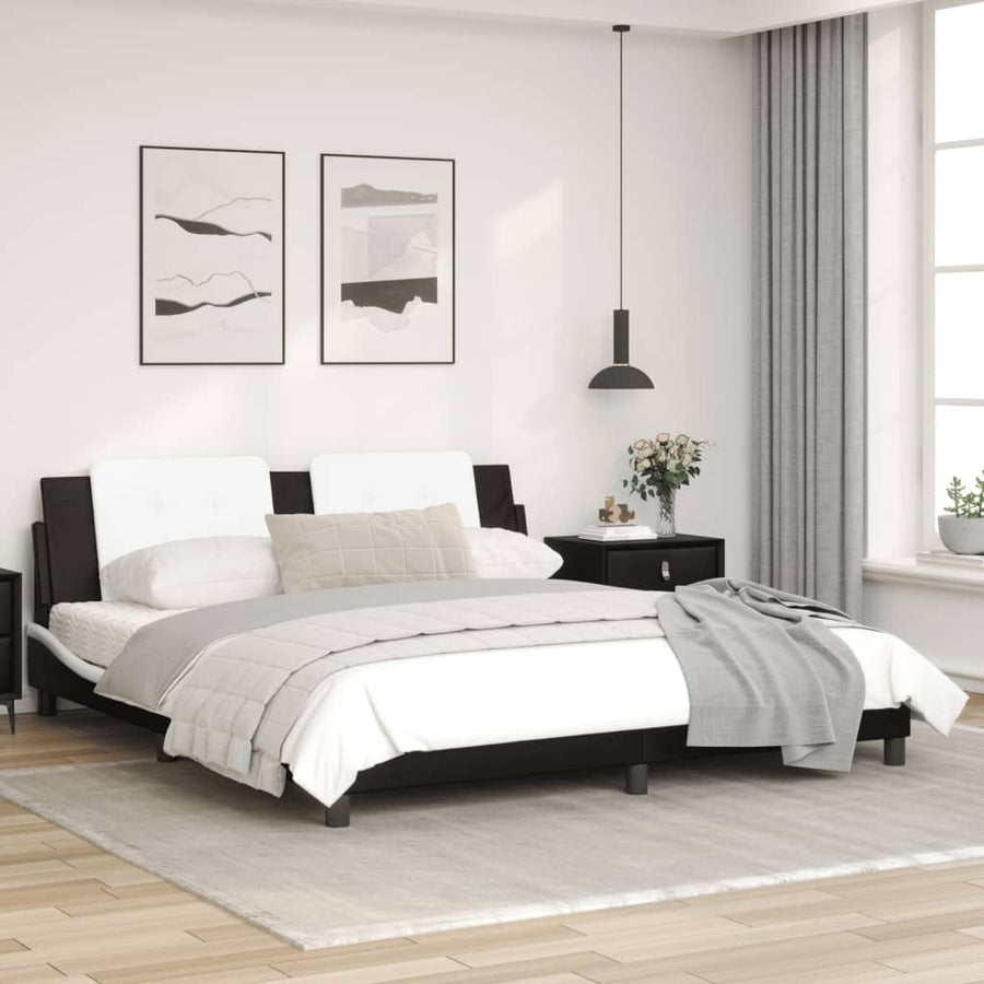 Bedframe met LED-verlichting kunstleer zwart en wit 180x200 cm