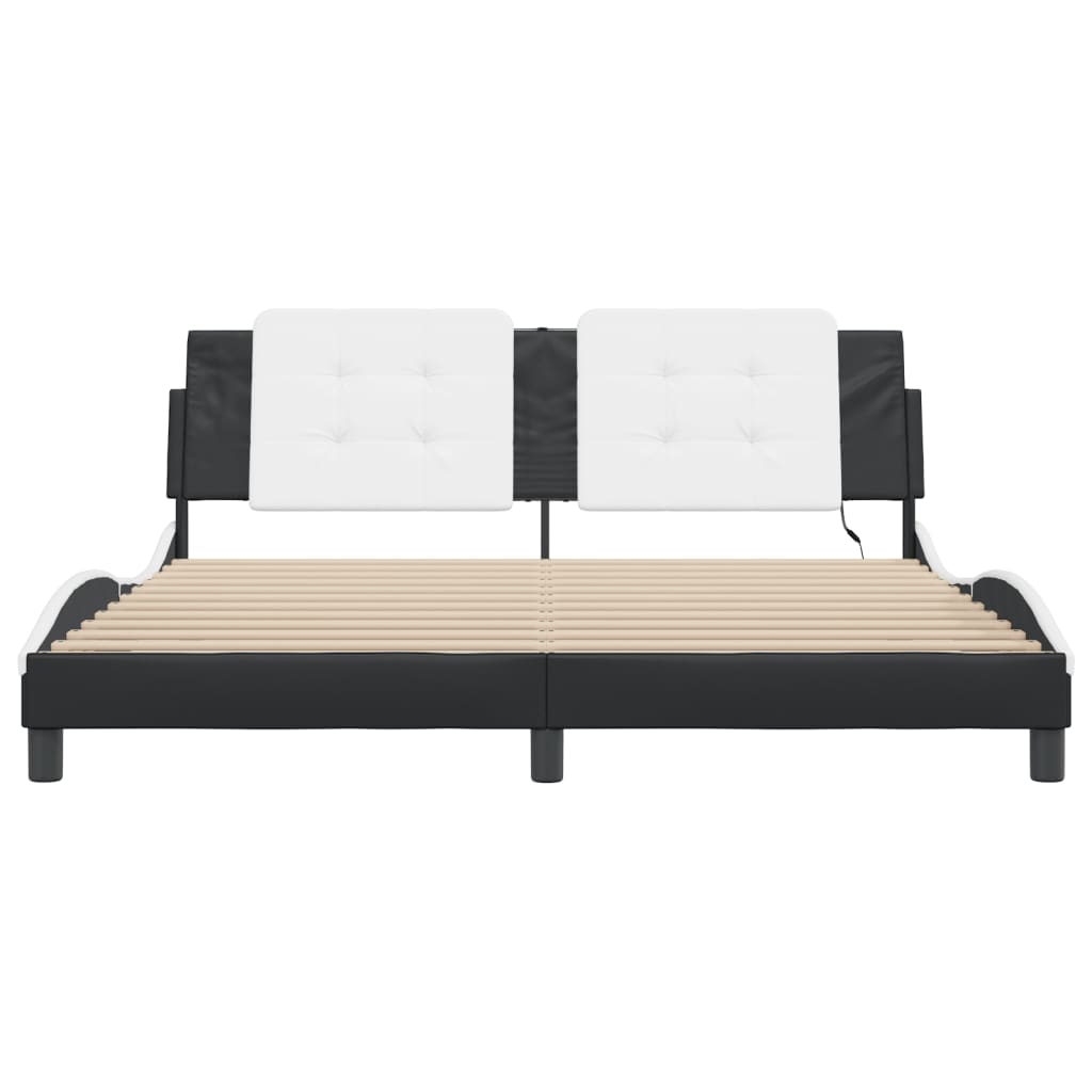 Bedframe met LED-verlichting kunstleer zwart en wit 180x200 cm