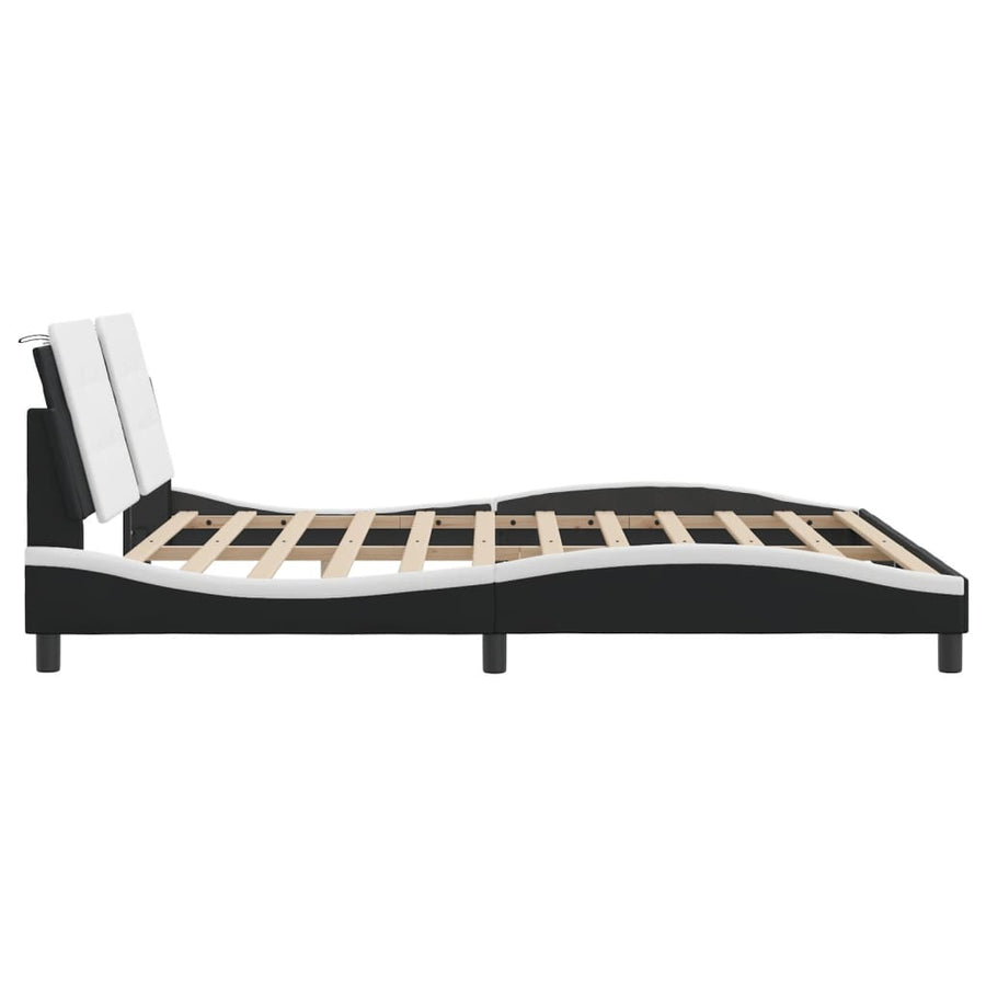 Bedframe met LED-verlichting kunstleer zwart en wit 180x200 cm
