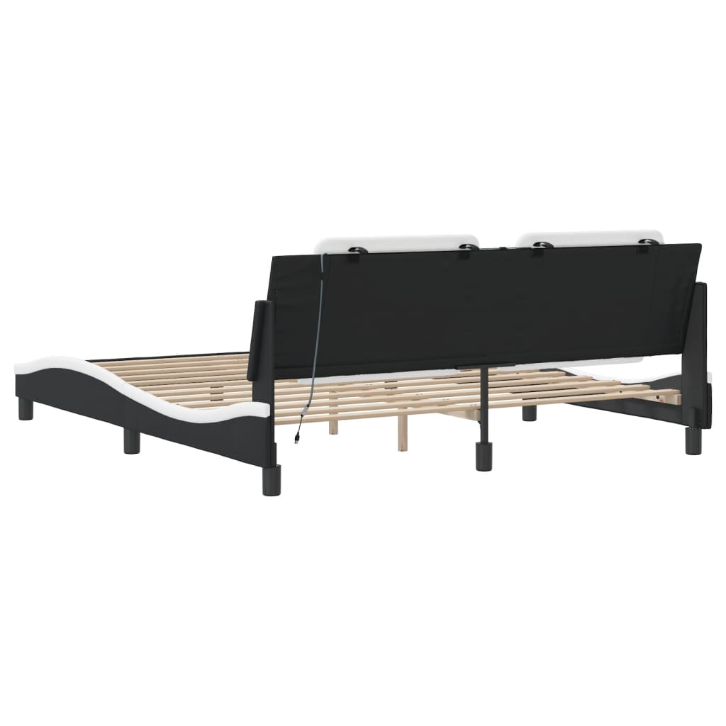 Bedframe met LED-verlichting kunstleer zwart en wit 180x200 cm