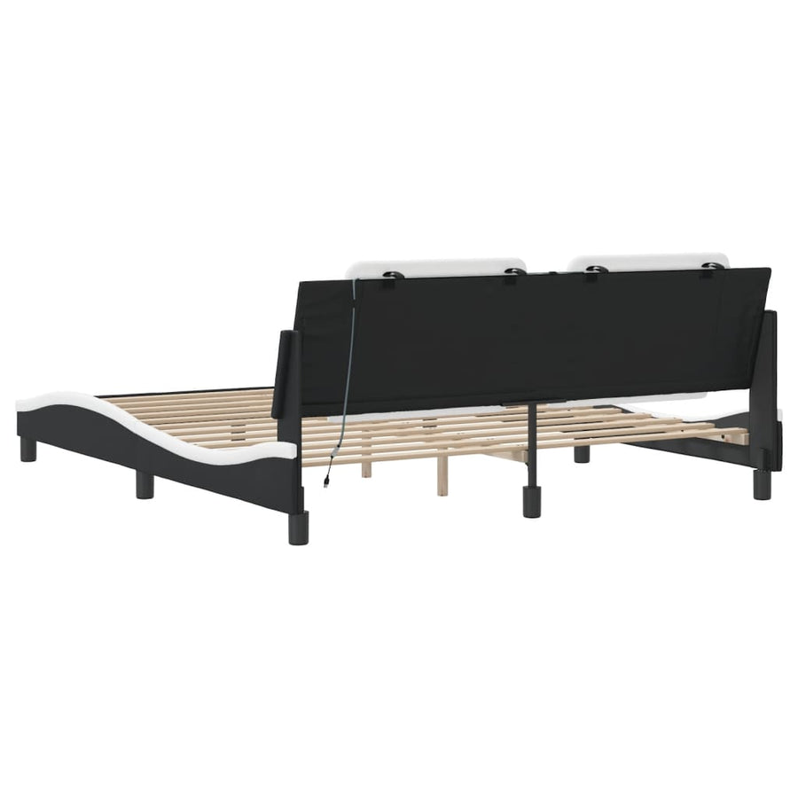 Bedframe met LED-verlichting kunstleer zwart en wit 180x200 cm