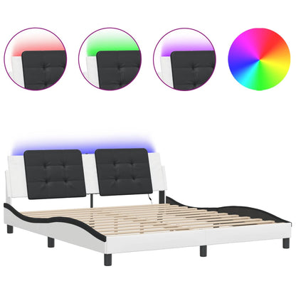 Bedframe met LED-verlichting kunstleer wit en zwart 180x200 cm