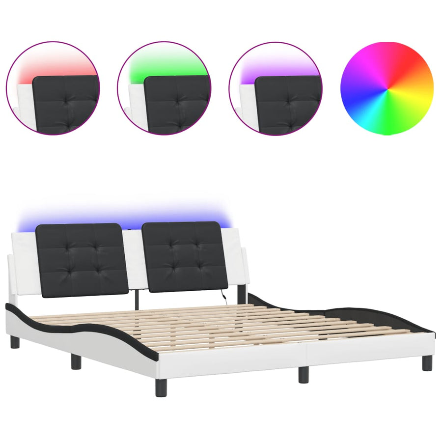 Bedframe met LED-verlichting kunstleer wit en zwart 180x200 cm