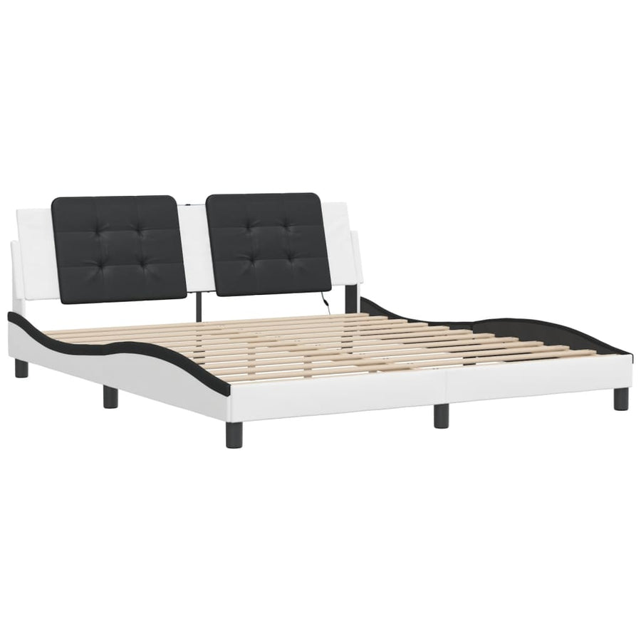 Bedframe met LED-verlichting kunstleer wit en zwart 180x200 cm