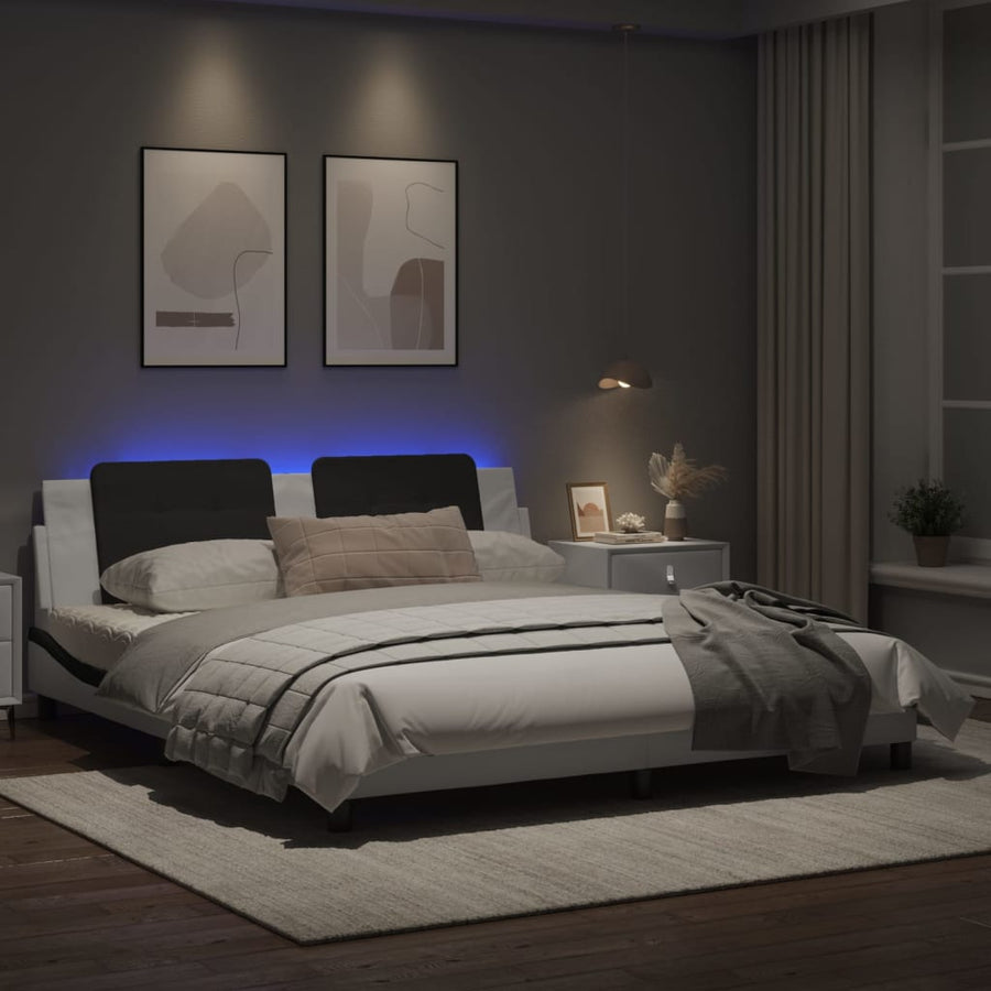 Bedframe met LED-verlichting kunstleer wit en zwart 180x200 cm