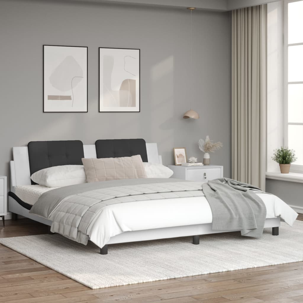 Bedframe met LED-verlichting kunstleer wit en zwart 180x200 cm