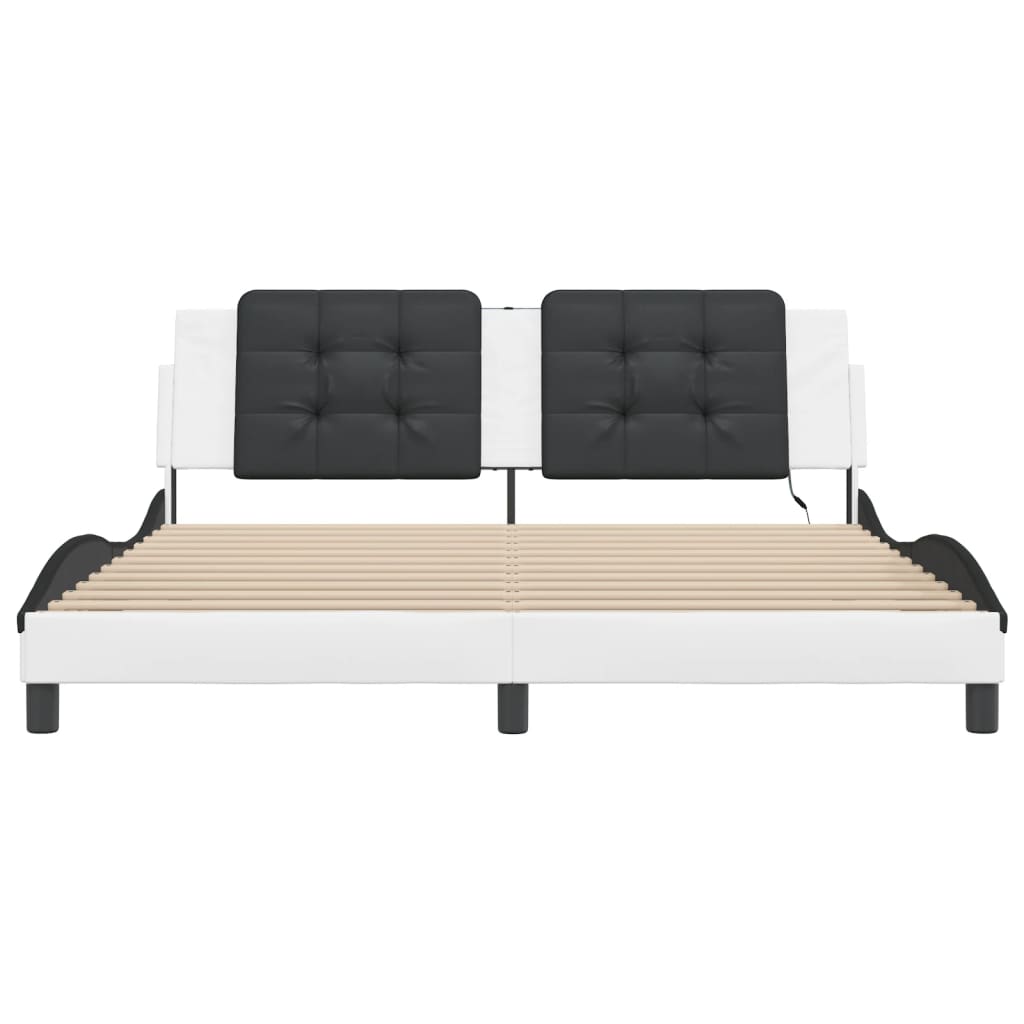 Bedframe met LED-verlichting kunstleer wit en zwart 180x200 cm