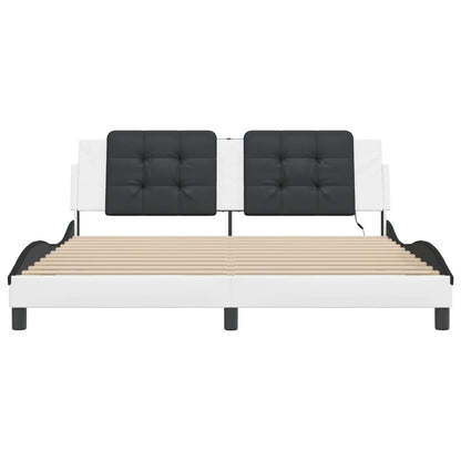 Bedframe met LED-verlichting kunstleer wit en zwart 180x200 cm
