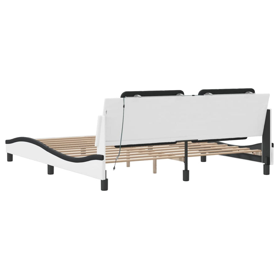 Bedframe met LED-verlichting kunstleer wit en zwart 180x200 cm