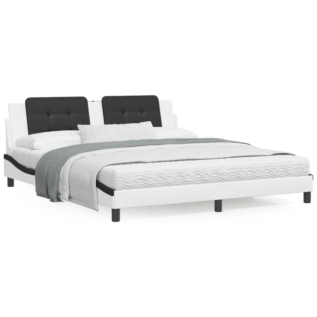 Bedframe met LED-verlichting kunstleer wit en zwart 180x200 cm