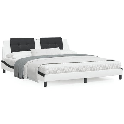 Bedframe met LED-verlichting kunstleer wit en zwart 180x200 cm