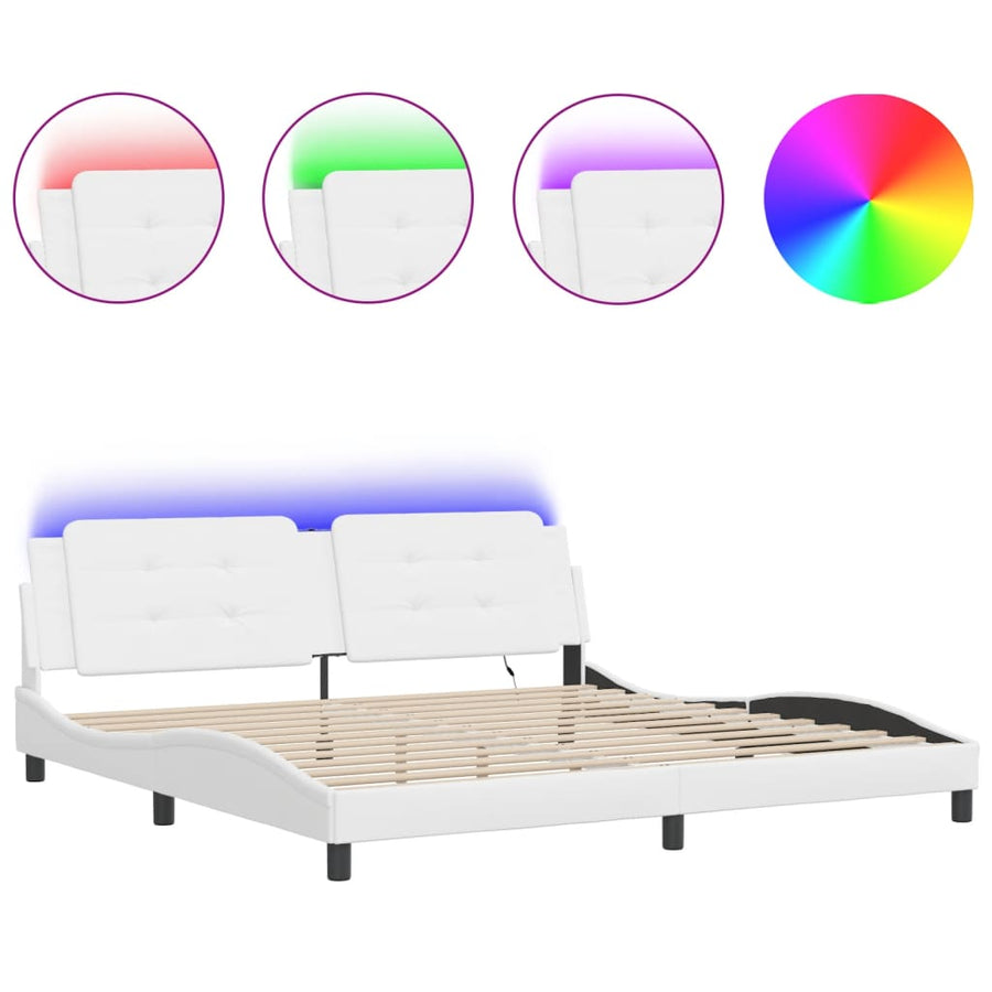 Bedframe met LED-verlichting kunstleer wit 200x200 cm