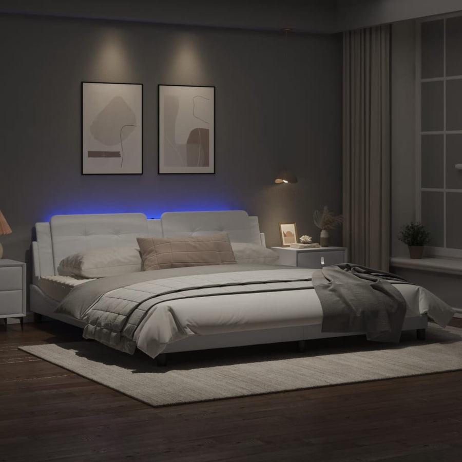 Bedframe met LED-verlichting kunstleer wit 200x200 cm