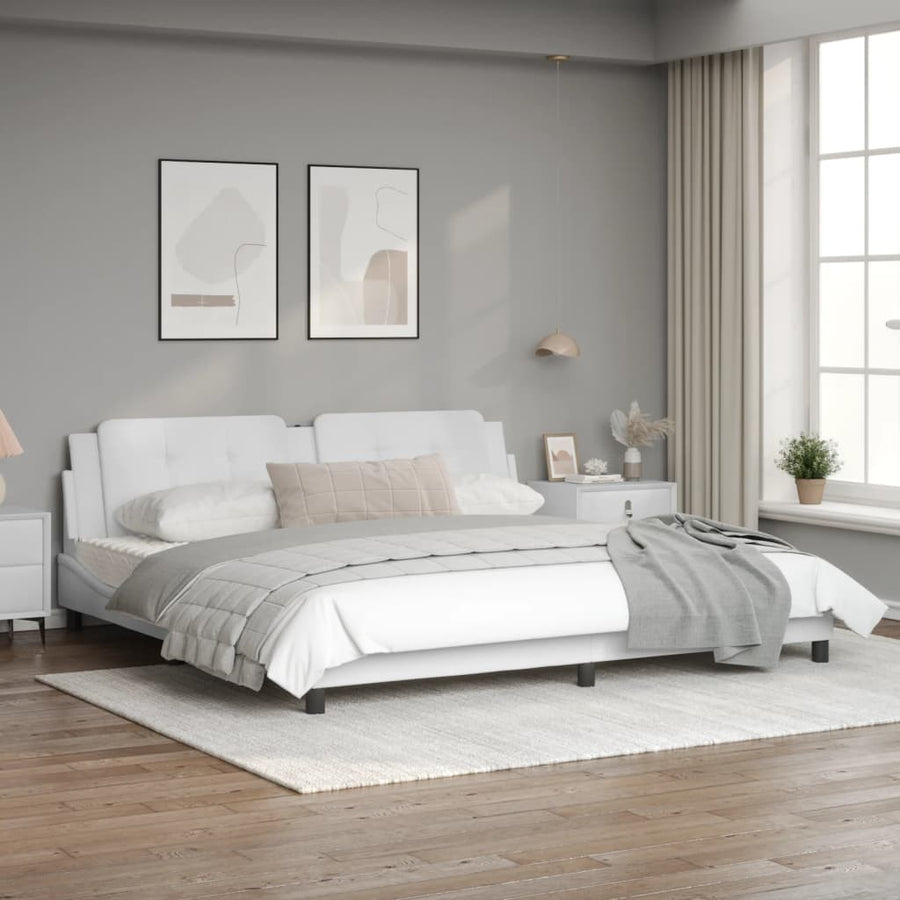 Bedframe met LED-verlichting kunstleer wit 200x200 cm