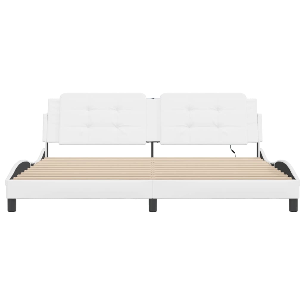 Bedframe met LED-verlichting kunstleer wit 200x200 cm