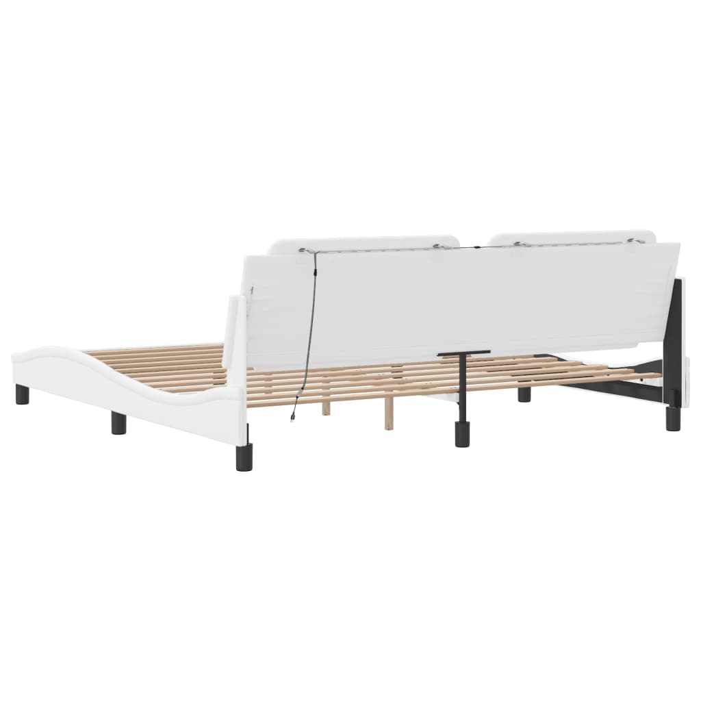 Bedframe met LED-verlichting kunstleer wit 200x200 cm