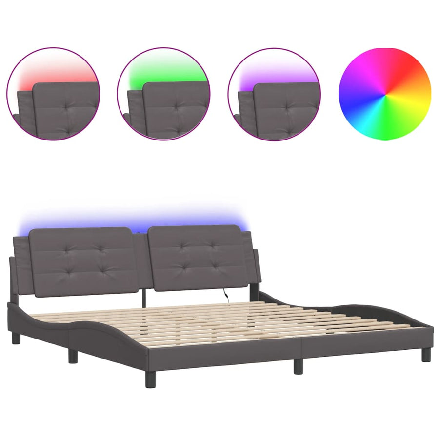 Bedframe met LED-verlichting kunstleer grijs 200x200 cm