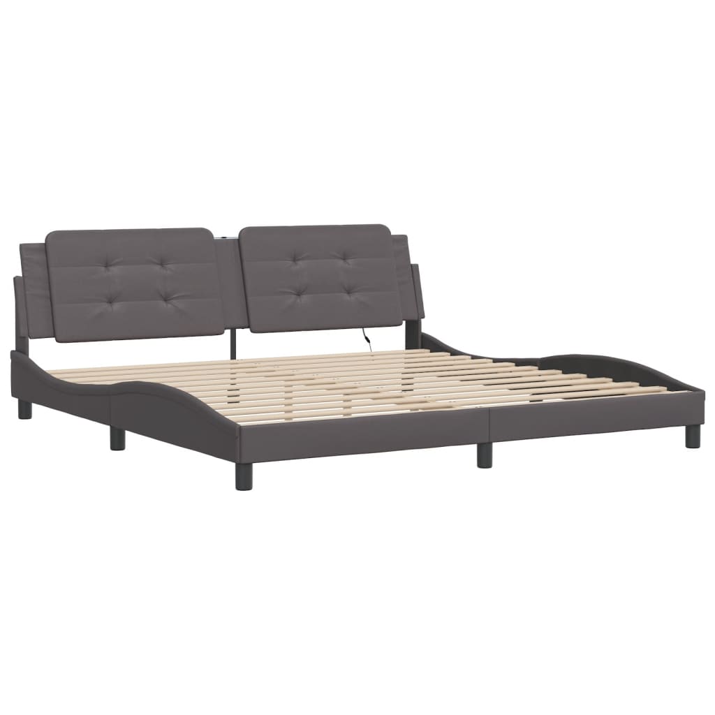 Bedframe met LED-verlichting kunstleer grijs 200x200 cm
