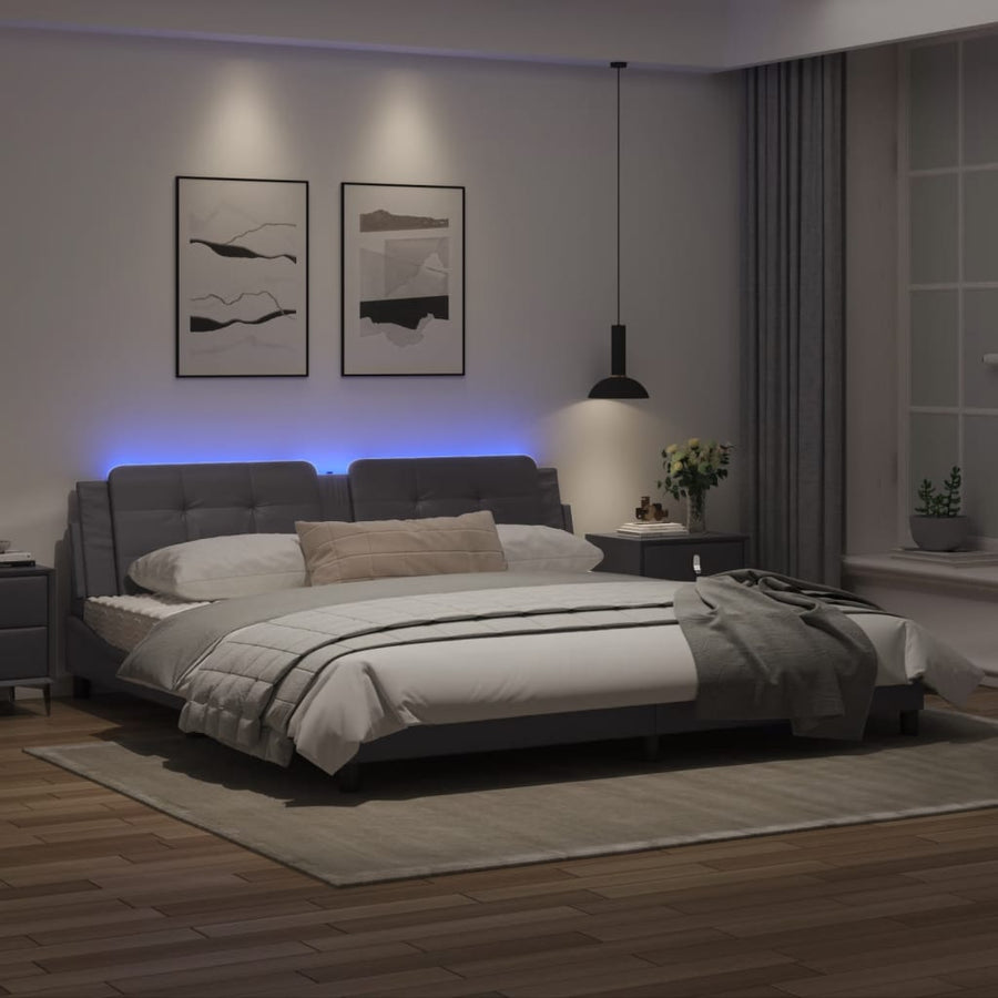 Bedframe met LED-verlichting kunstleer grijs 200x200 cm