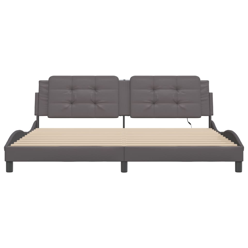 Bedframe met LED-verlichting kunstleer grijs 200x200 cm
