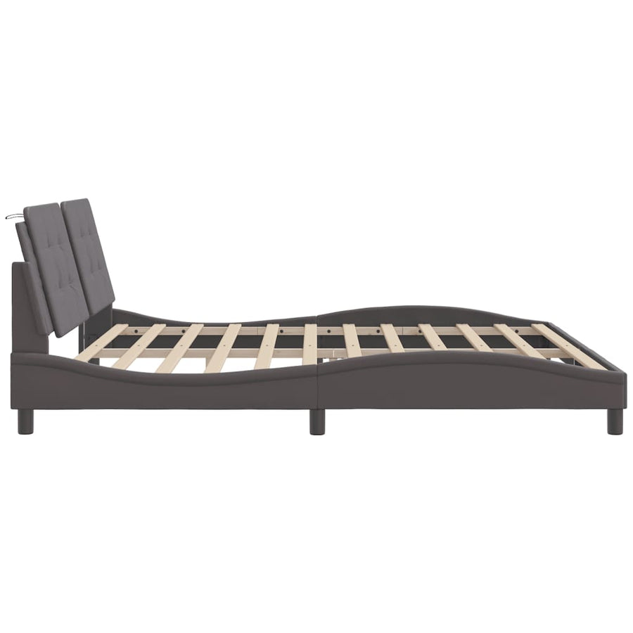 Bedframe met LED-verlichting kunstleer grijs 200x200 cm