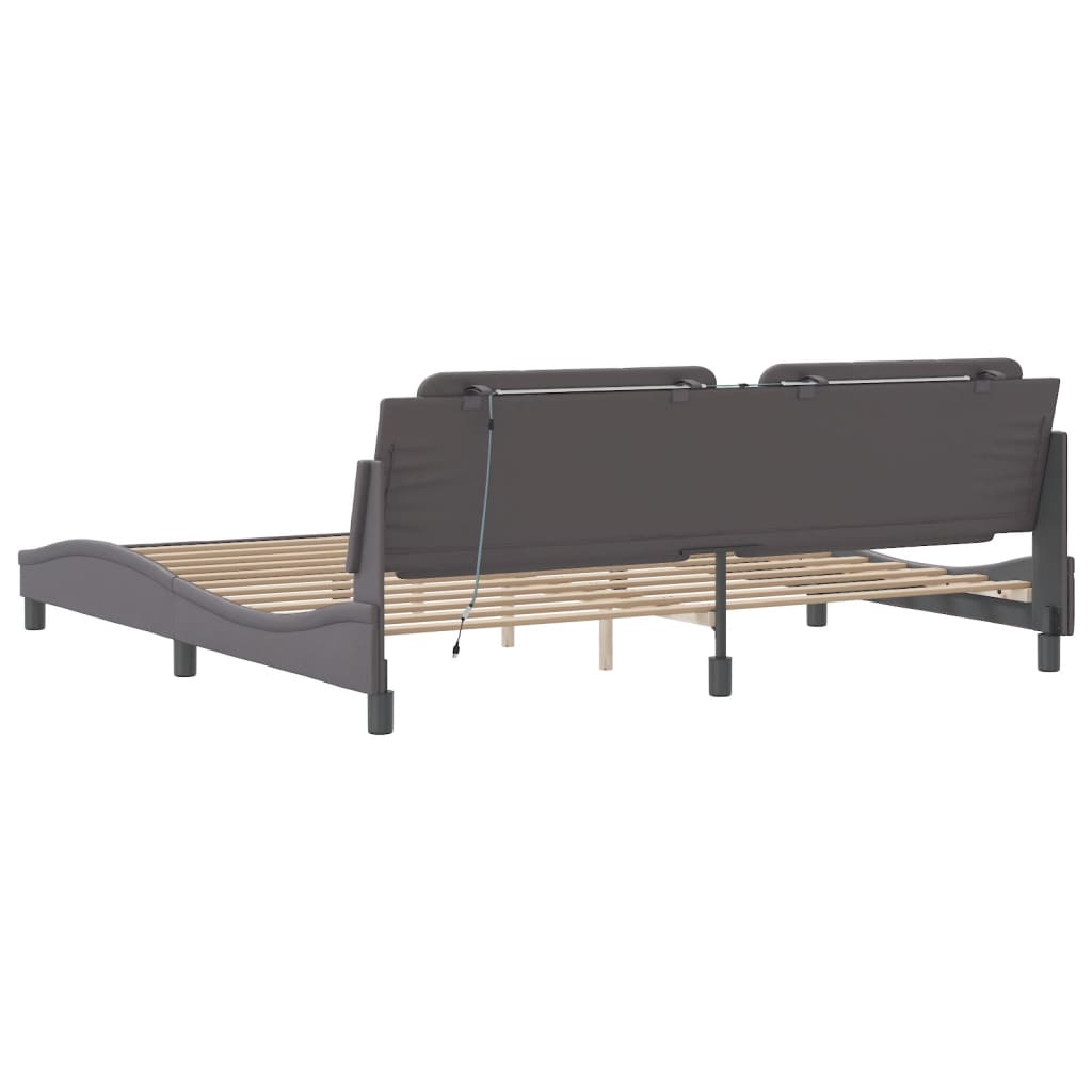 Bedframe met LED-verlichting kunstleer grijs 200x200 cm