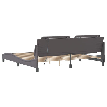 Bedframe met LED-verlichting kunstleer grijs 200x200 cm