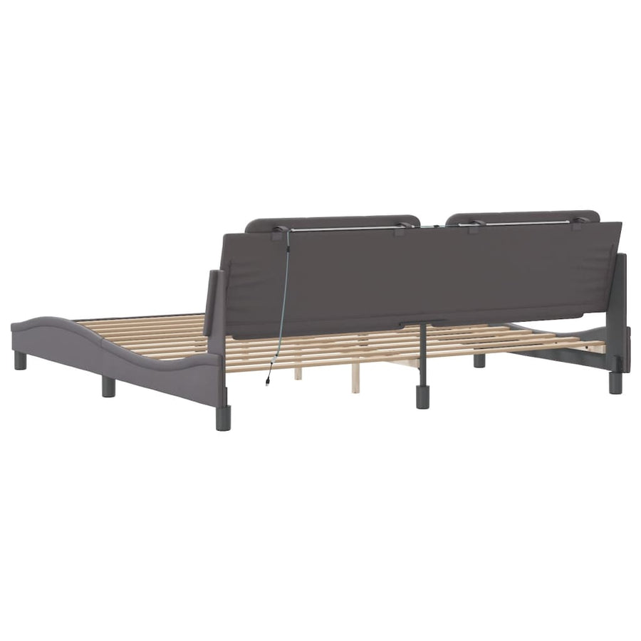Bedframe met LED-verlichting kunstleer grijs 200x200 cm
