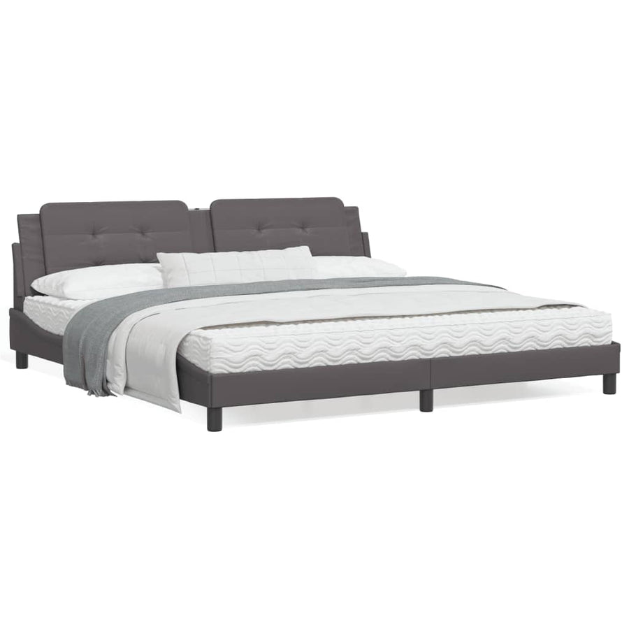 Bedframe met LED-verlichting kunstleer grijs 200x200 cm