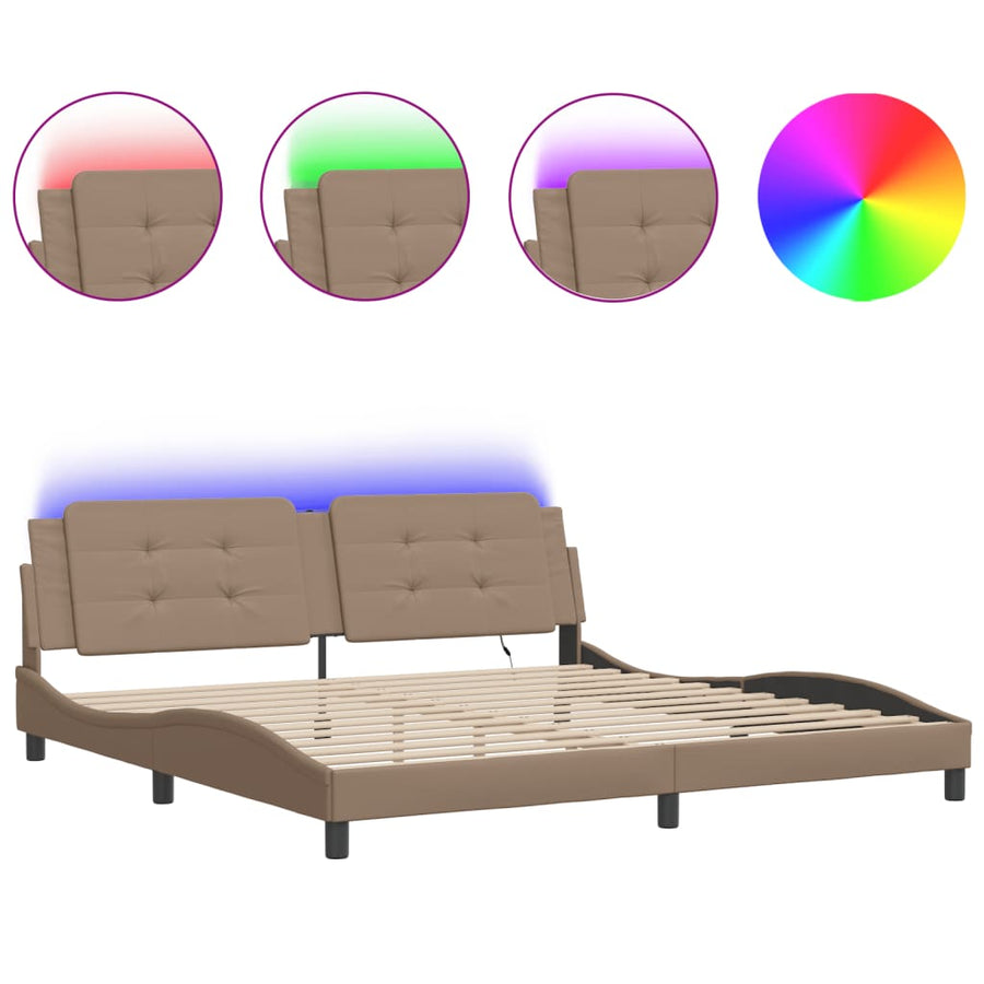 Bedframe met LED-verlichting kunstleer cappuccino 200x200 cm