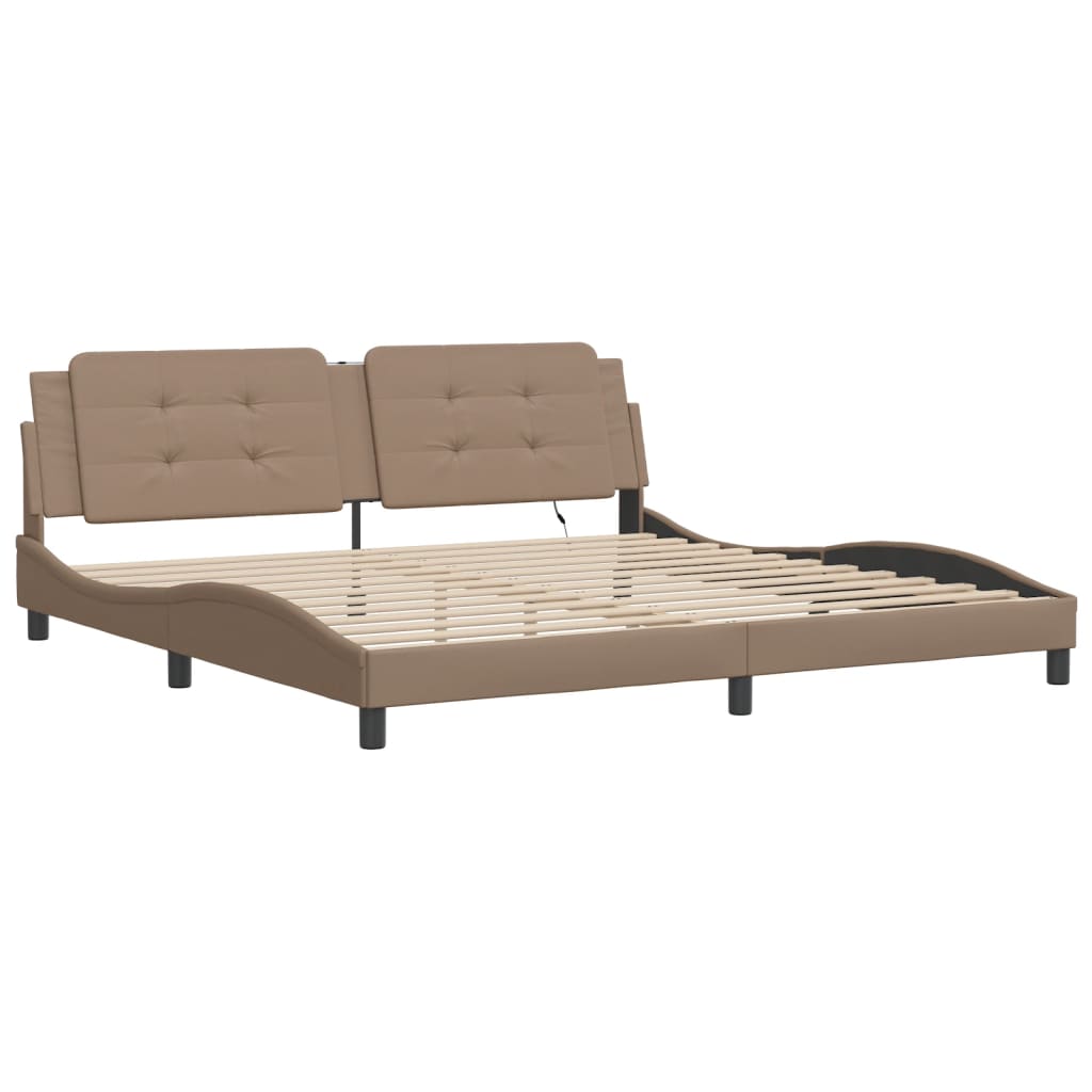 Bedframe met LED-verlichting kunstleer cappuccino 200x200 cm