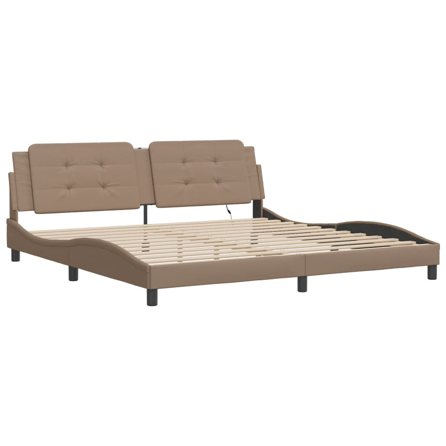 Bedframe met LED-verlichting kunstleer cappuccino 200x200 cm