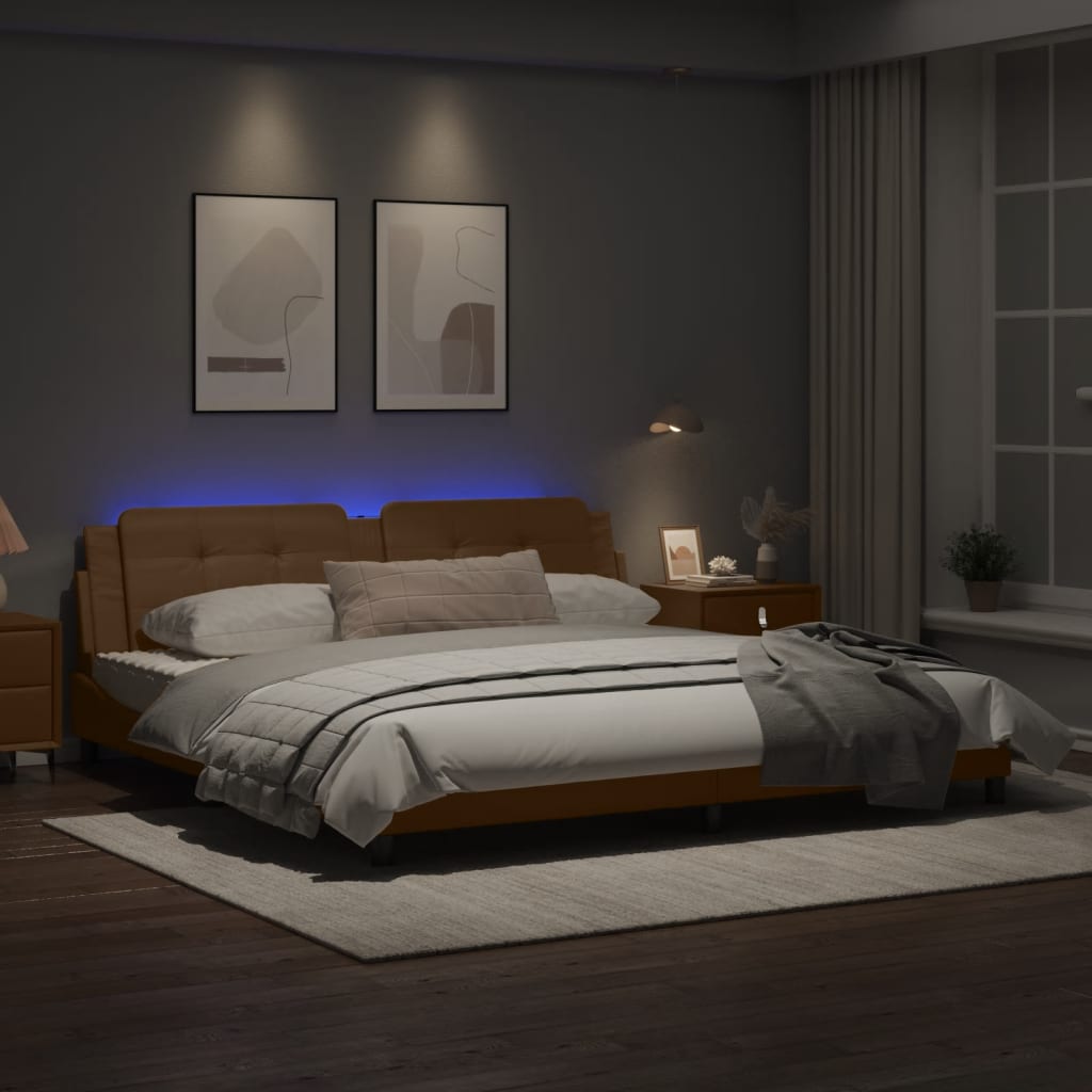 Bedframe met LED-verlichting kunstleer cappuccino 200x200 cm