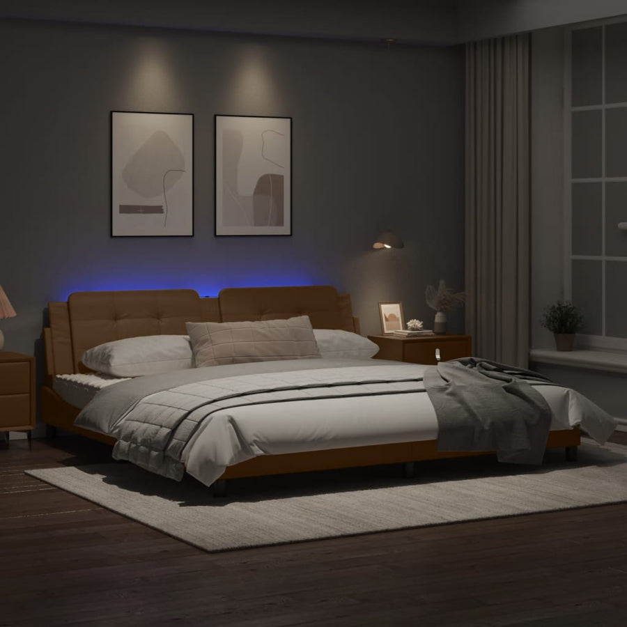 Bedframe met LED-verlichting kunstleer cappuccino 200x200 cm