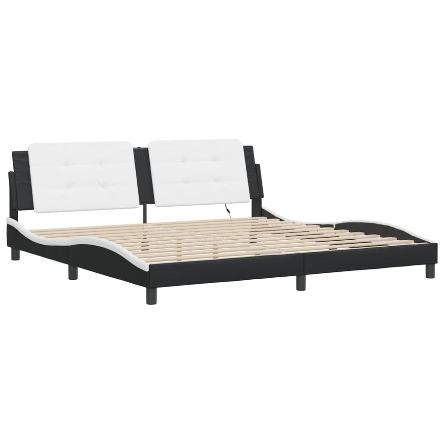Bedframe Met Led-Verlichting Kunstleer 200 x 200 cm Zwart en wit