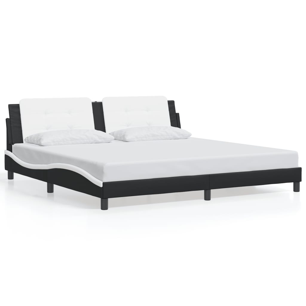 Bedframe Met Led-Verlichting Kunstleer 200 x 200 cm Zwart en wit