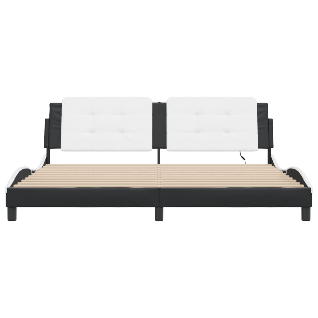 Bedframe Met Led-Verlichting Kunstleer 200 x 200 cm Zwart en wit