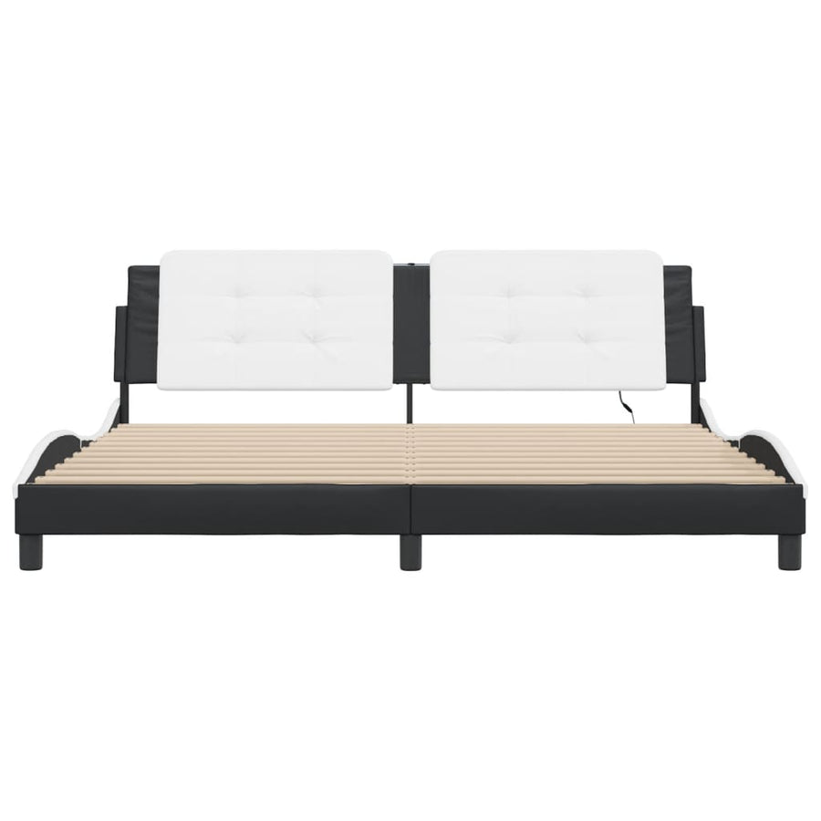 Bedframe Met Led-Verlichting Kunstleer 200 x 200 cm Zwart en wit