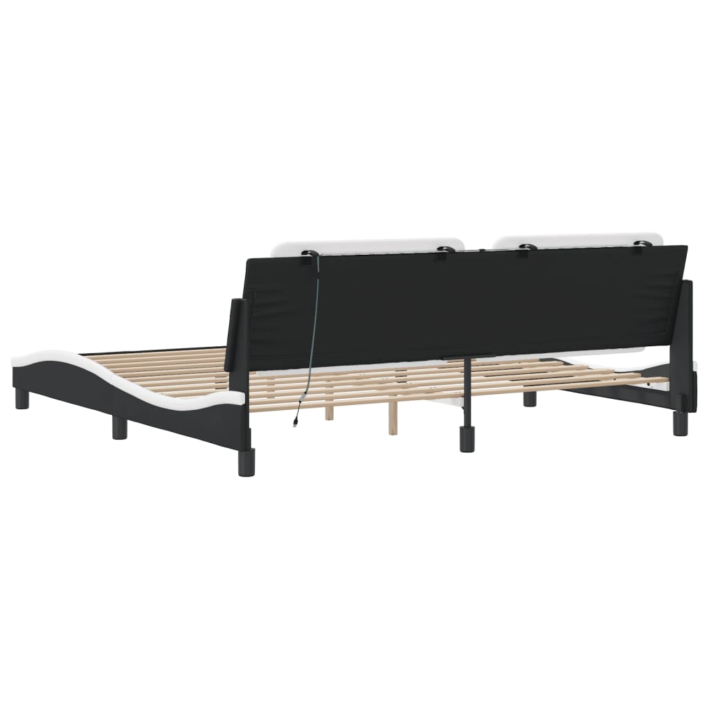 Bedframe Met Led-Verlichting Kunstleer 200 x 200 cm Zwart en wit