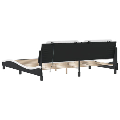 Bedframe Met Led-Verlichting Kunstleer 200 x 200 cm Zwart en wit