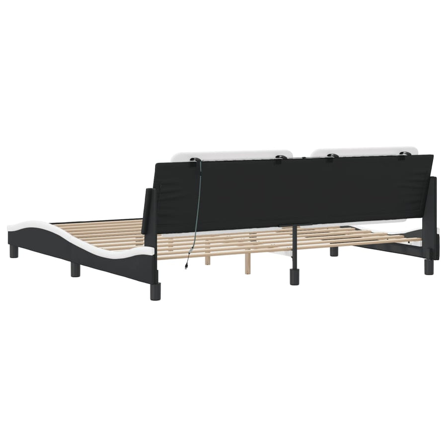 Bedframe Met Led-Verlichting Kunstleer 200 x 200 cm Zwart en wit