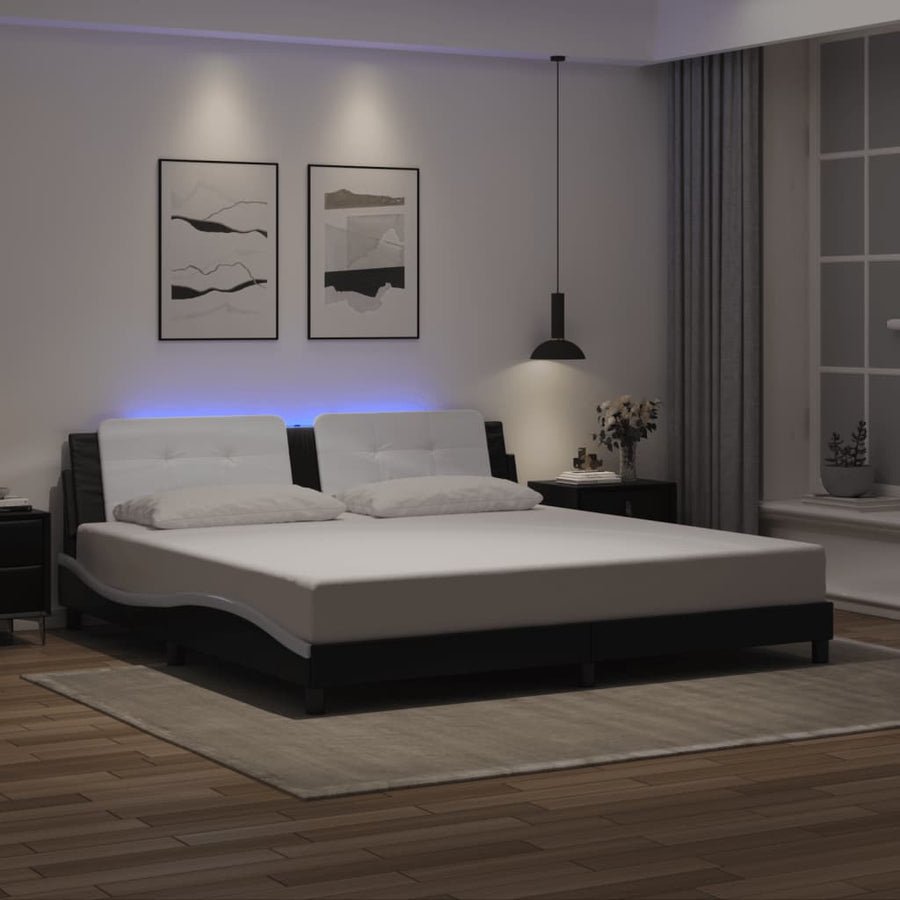 Bedframe Met Led-Verlichting Kunstleer 200 x 200 cm Zwart en wit