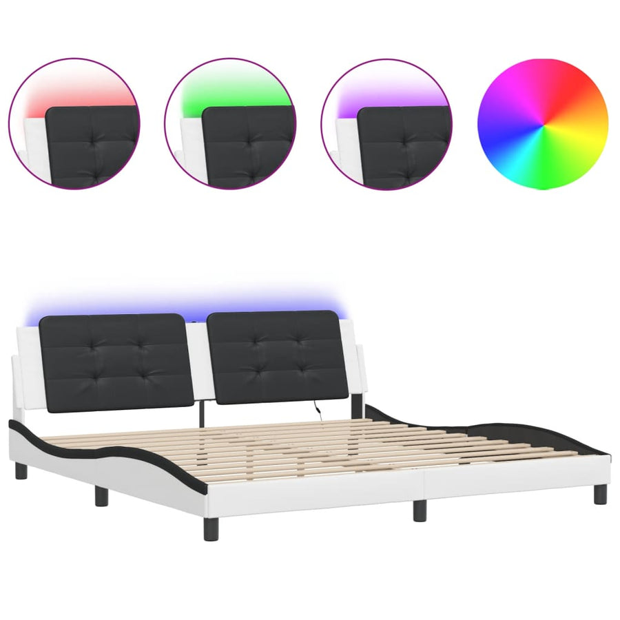 Bedframe met LED-verlichting kunstleer wit en zwart 200x200 cm